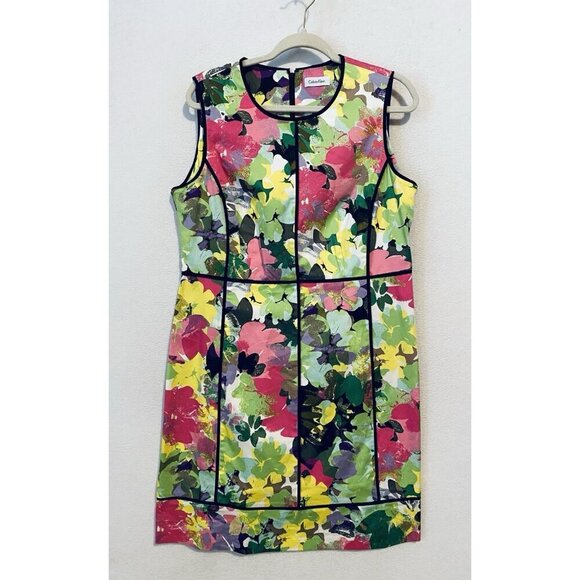 Calvin Klein Dress Womens 16 Watercolor Floral Sleeveless Sheath Artsy Career - Picture 1 of 5